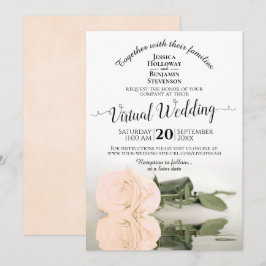 Elegant Ivory Peach Romantic Roos Virtual Wedding Kaart