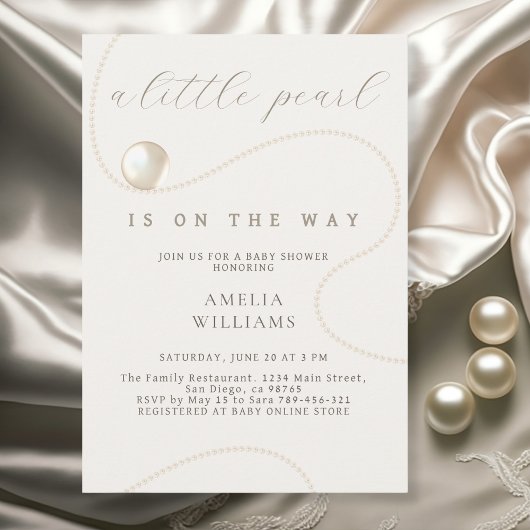 Elegant Ivory Pearl Script Baby shower Kaart