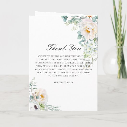 Elegant Ivory Peony Floral Greenery Foto Funeral Programma (Achterkant)