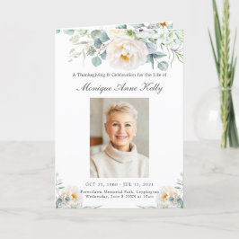 Elegant Ivory Peony Floral Greenery Foto Funeral Programma