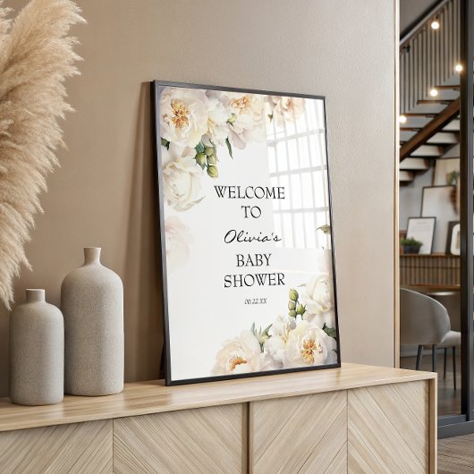 Elegant Ivory Peony Neutral Baby Poster