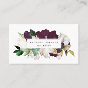 Elegant Ivory Plum Paars Floral Visitekaartje