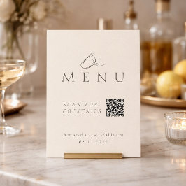 Elegant Ivory QR Code Wedding Bar Menu Sign Kaart