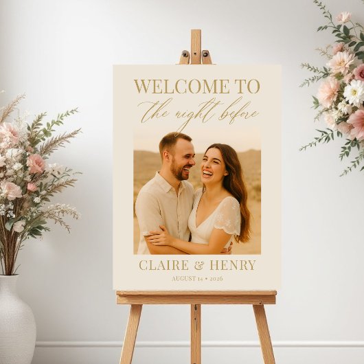Elegant Ivory Rehearsal Dinner Photo Wedding Poster