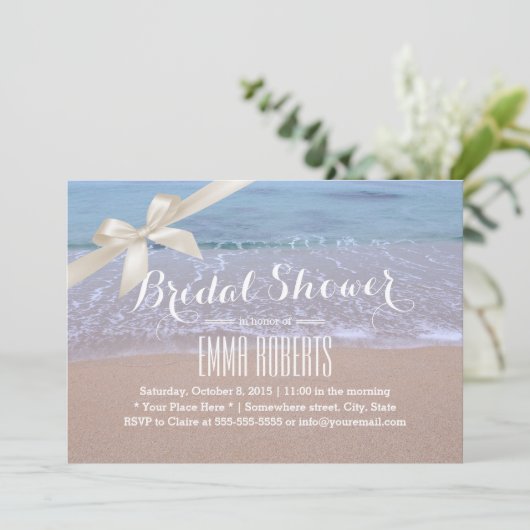 Elegant Ivory Ribbon Beach Vrijgezellenfeest Kaart (Staand voorkant)