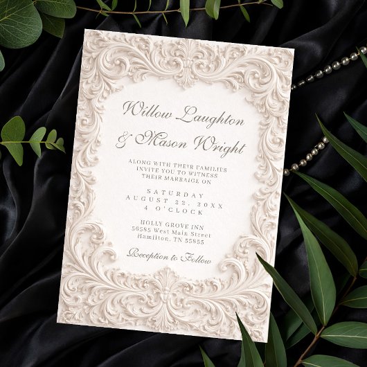 Elegant Ivory Rococo Scroll Wedding Invitation Kaart