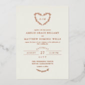 Elegant Ivory & Roos Gold Heart Wreath Weddenschap Folie Uitnodiging (Voorkant)