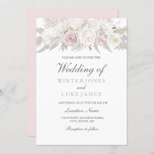 Elegant Ivory & Roos Winter Wonderland Wedding Kaart