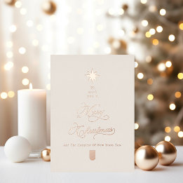 Elegant Ivory Rose Gold Tree Christmas Card Folie Feestdagenkaart