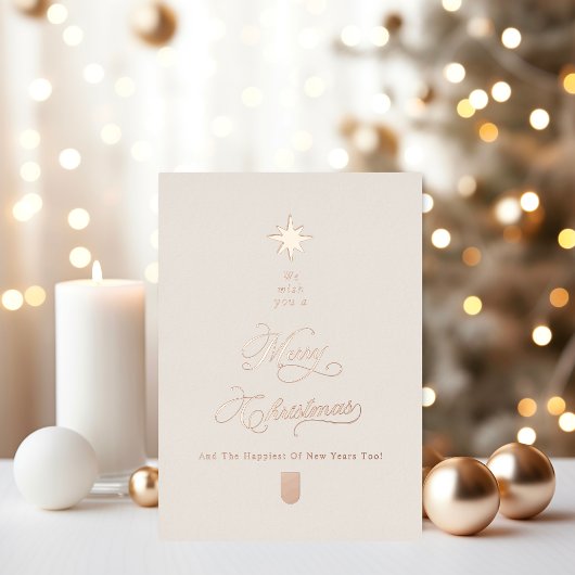 Elegant Ivory Rose Gold Tree Christmas Card Folie Feestdagenkaart
