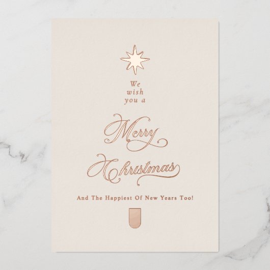 Elegant Ivory Rose Gold Tree Christmas Card Folie Feestdagenkaart (Voorkant)
