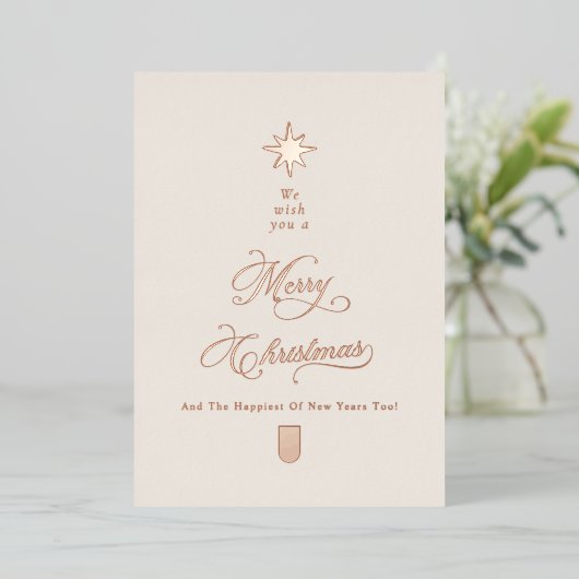 Elegant Ivory Rose Gold Tree Christmas Card Folie Feestdagenkaart (Staand Voorkant)