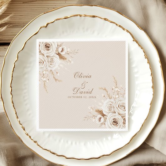 Elegant Ivory Rose Wedding Napkin Servet