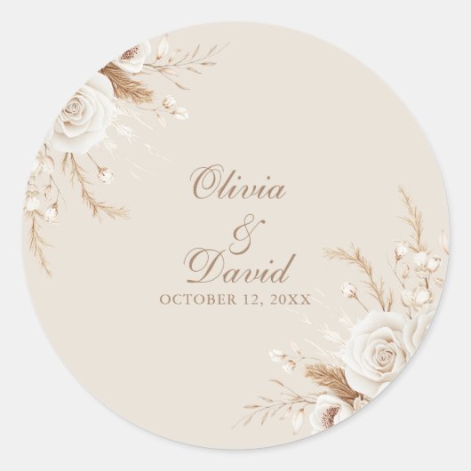 Elegant Ivory Rose Wedding Round Sticker (Voorkant)