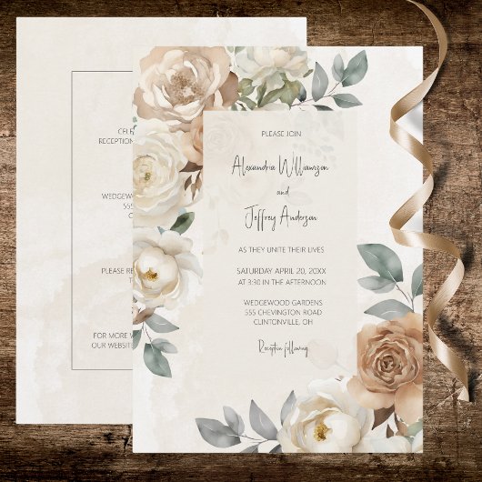 Elegant Ivory Roses Wedding Invitation Kaart