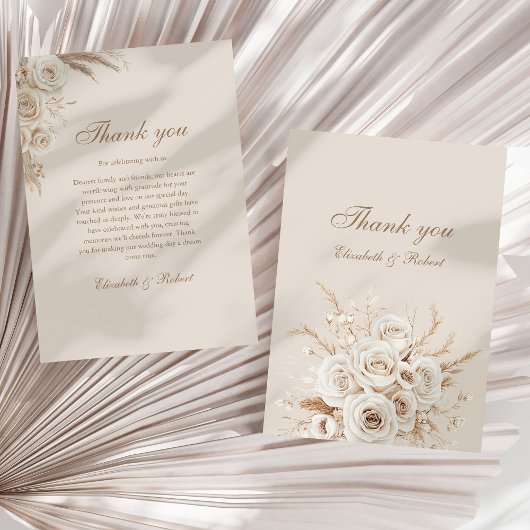 Elegant Ivory Roses Wedding Thank You Card Bedankkaart