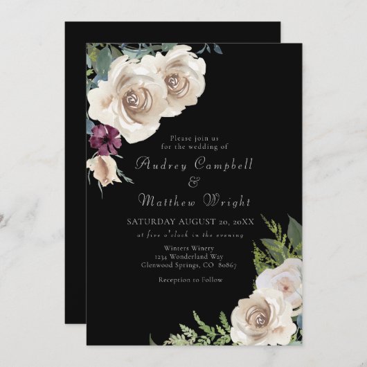 Elegant Ivory Rozen over uitnodiging voor een zwar (Voorkant / Achterkant)
