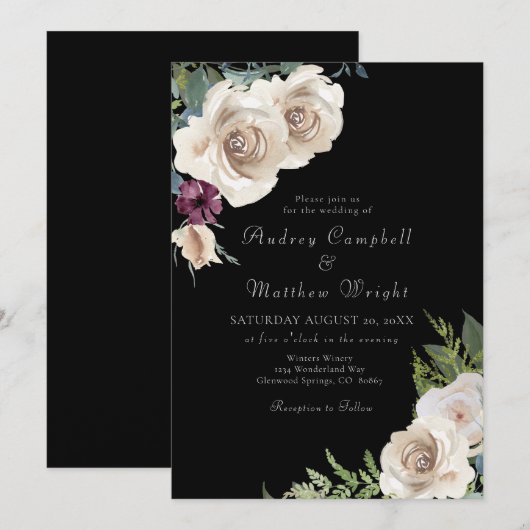Elegant Ivory Rozen over uitnodiging voor een zwar (Voorkant / Achterkant)