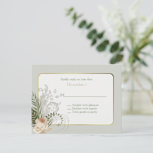 Elegant Ivory Rozen Wedding RSVP Kaart (Staand voorkant)