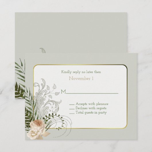 Elegant Ivory Rozen Wedding RSVP Kaart (Voorkant / Achterkant)