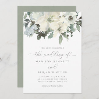 Elegant Ivory Sage Floral Greenery Wedding Kaart
