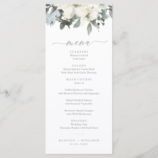 Elegant Ivory Sage Floral Greenery Wedding Menu (Voorkant)