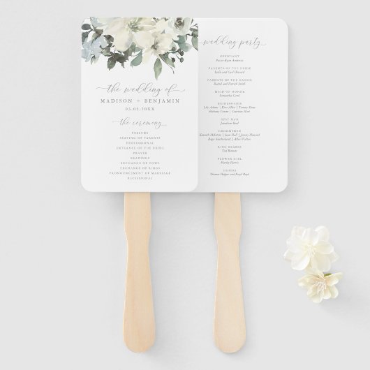 Elegant Ivory Sage Floral Greenery Wedding Program Handwaaier (Voorkant en achterkant)