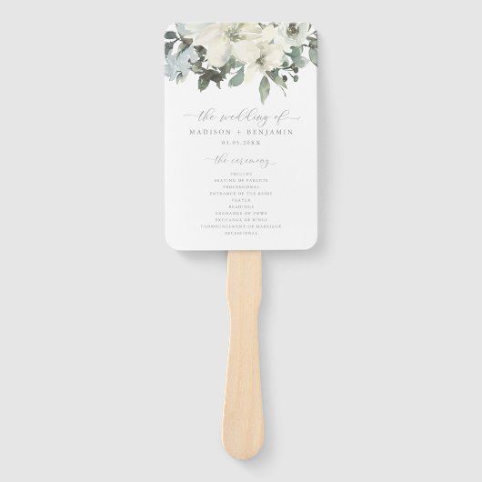 Elegant Ivory Sage Floral Greenery Wedding Program Handwaaier (Voorkant)