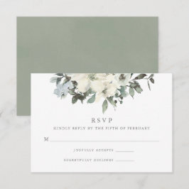 Elegant Ivory Sage Floral Greenery Wedding RSVP Kaartje