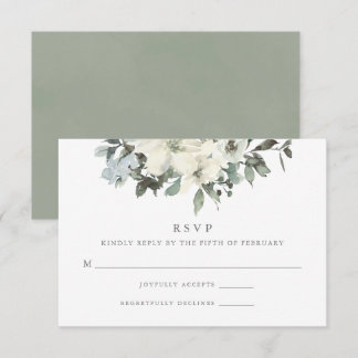 Elegant Ivory Sage Floral Greenery Wedding RSVP Kaartje