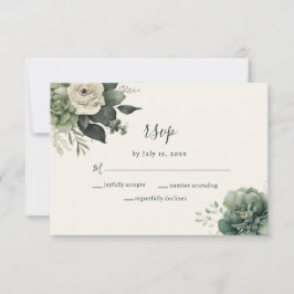 Elegant Ivory Sage Floral Greenery Wedding RSVP Kaartje