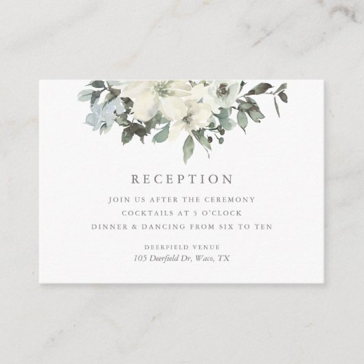 Elegant Ivory Sage Floral Wedding Reception Informatiekaartje (Voorkant)
