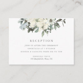 Elegant Ivory Sage Floral Wedding Reception Informatiekaartje