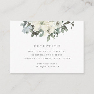 Elegant Ivory Sage Floral Wedding Reception Informatiekaartje