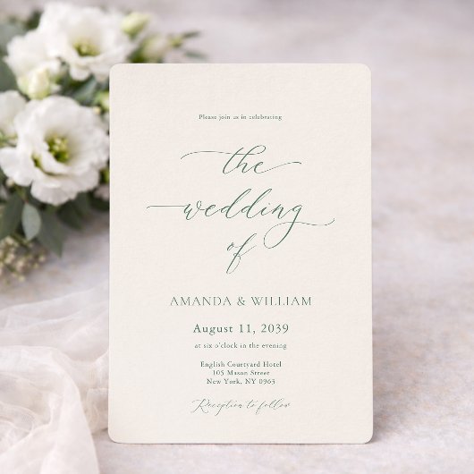 Elegant Ivory & Sage Wedding Invitation Kaart