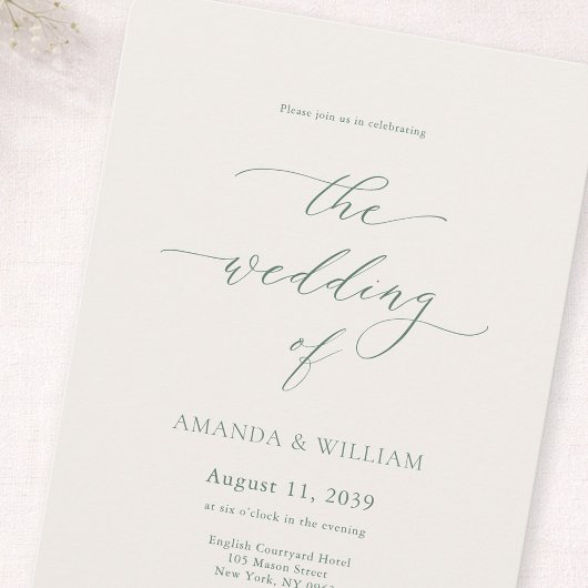 Elegant Ivory & Sage Wedding Invitation Kaart