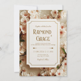 Elegant Ivory Sakura Floral Gilded Ticket Wedding Kaart