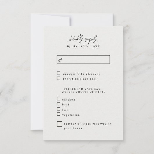 elegant ivory satin wedding meal choices RSVP (Achterkant)