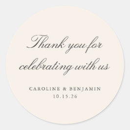 Elegant Ivory Script Wedding Custom Dank u Ronde Sticker