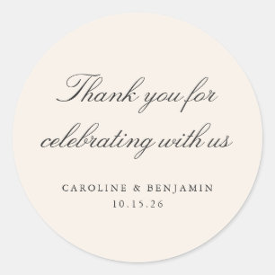 Elegant Ivory Script Wedding Custom Dank u Ronde Sticker