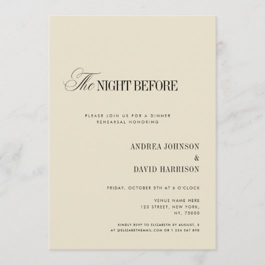 Elegant Ivory The Night Before Rehearsal Dinner Kaart (Voorkant)