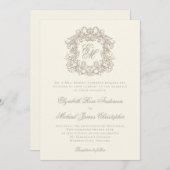 Elegant Ivory Vintage Crest Monogram Wedding Kaart (Voorkant / Achterkant)