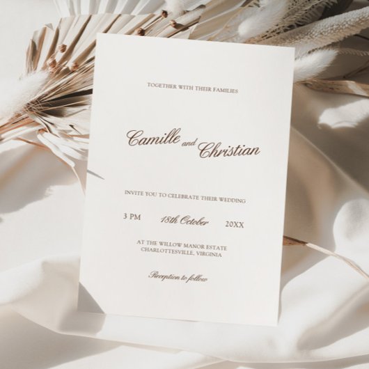 Elegant Ivory & Warm Brown Calligraphy Wedding Kaart