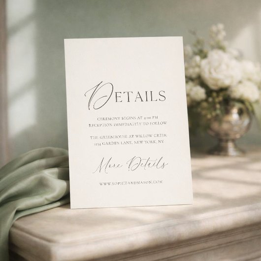 Elegant Ivory Wedding Details Card Kaart
