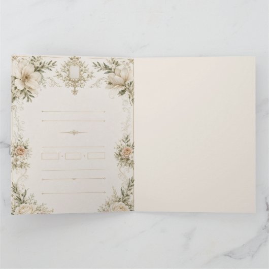 Elegant Ivory Wedding Invitation with Champagne Kaart (Binnen)