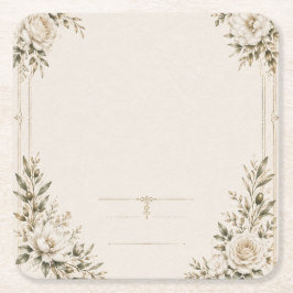 Elegant Ivory Wedding Invitation with Champagne Kartonnen Onderzetters