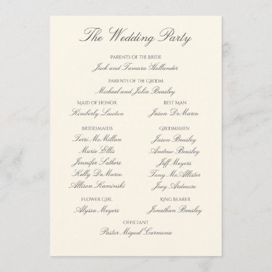Elegant Ivory Wedding Programme Programmakaart (Achterkant)