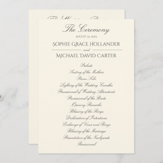 Elegant Ivory Wedding Programme Programmakaart (Voorkant / Achterkant)