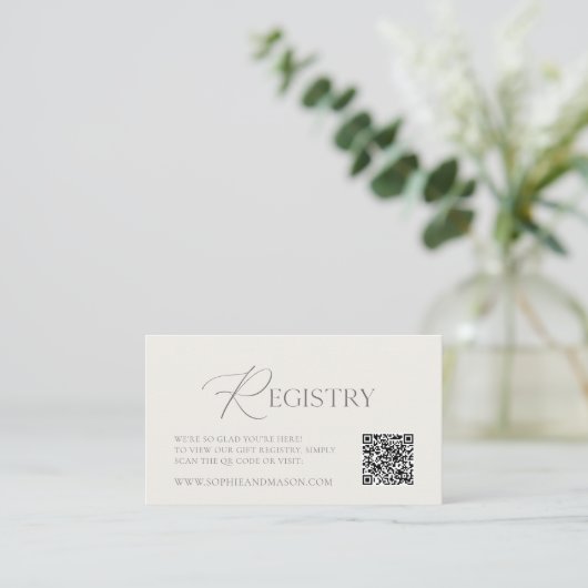 Elegant Ivory Wedding Registry Card with QR Code Informatiekaartje (Staand voorkant)