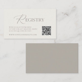 Elegant Ivory Wedding Registry Card with QR Code Informatiekaartje